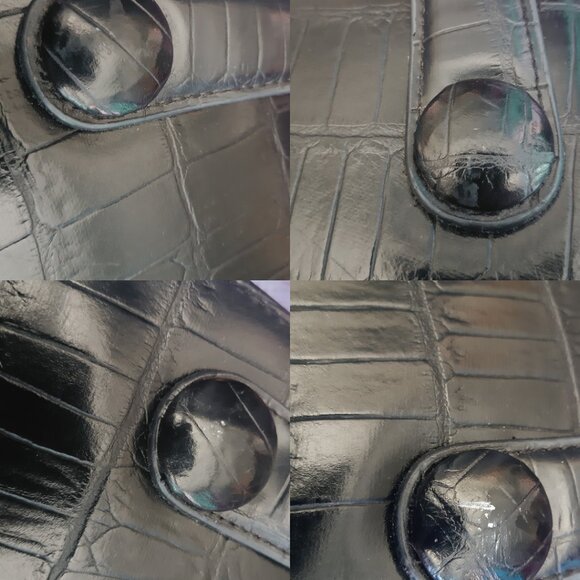 Vintage Naturalizer Faux Crocodile 12"x8" Dark Brown Handbag Purse Kiss Closure - Picture 5 of 16